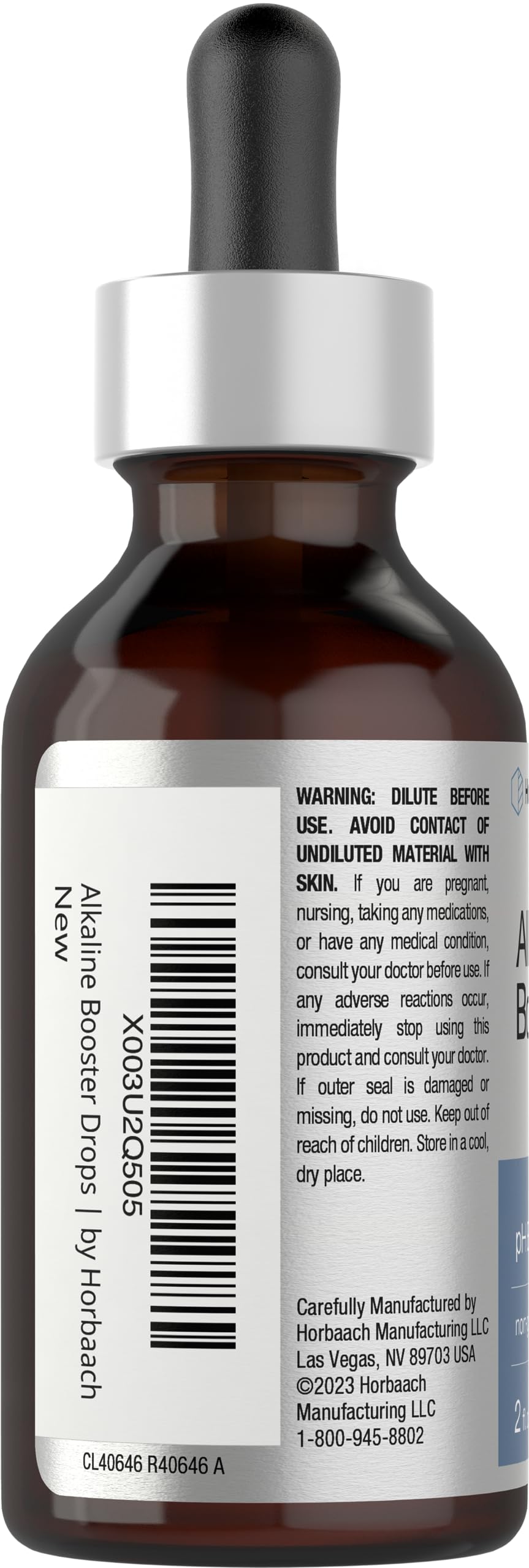 Horbaach Alkaline Water Drops 2 oz label close-up