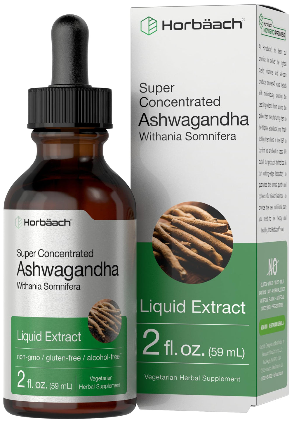 Horbäach Ashwagandha Liquid Drops bottle front view 2oz