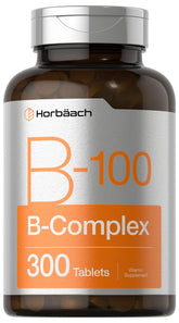 Horbäach Vitamin B-100 Complex bottle and label, 300 tablets