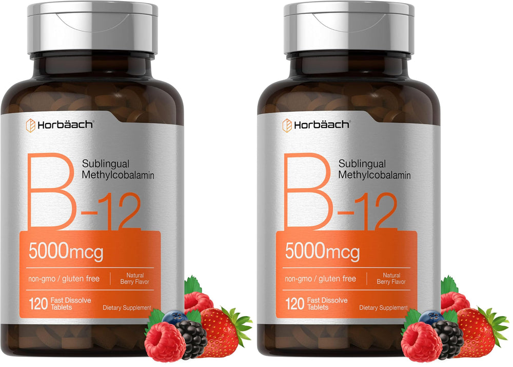 Horbäach B12 5000 mcg Sublingual Tablets Berry Flavor bottle front