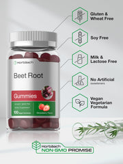 Vegan, Non-GMO, Gluten-Free claim on Horbaach Beet Root Gummies label