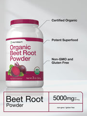Close-up of Horbaach beet root powder label.