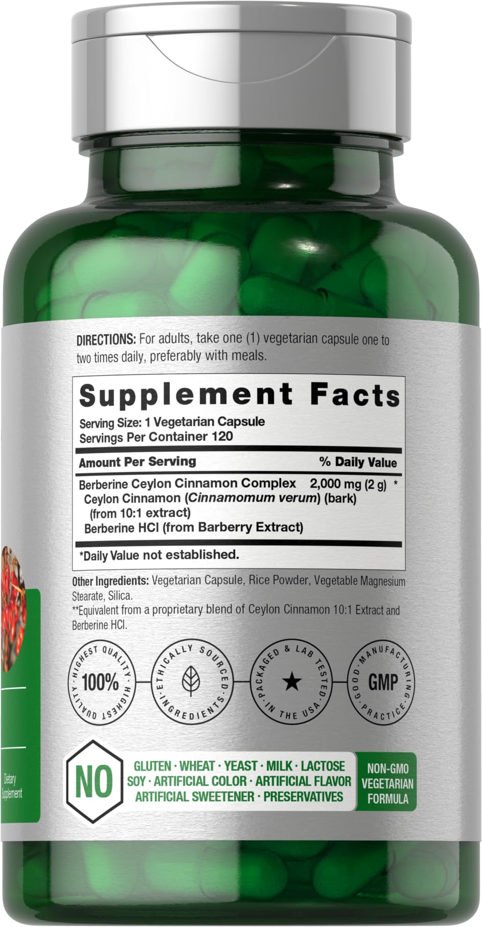 Close-up of the Horbäach Berberine with Ceylon Cinnamon bottle label