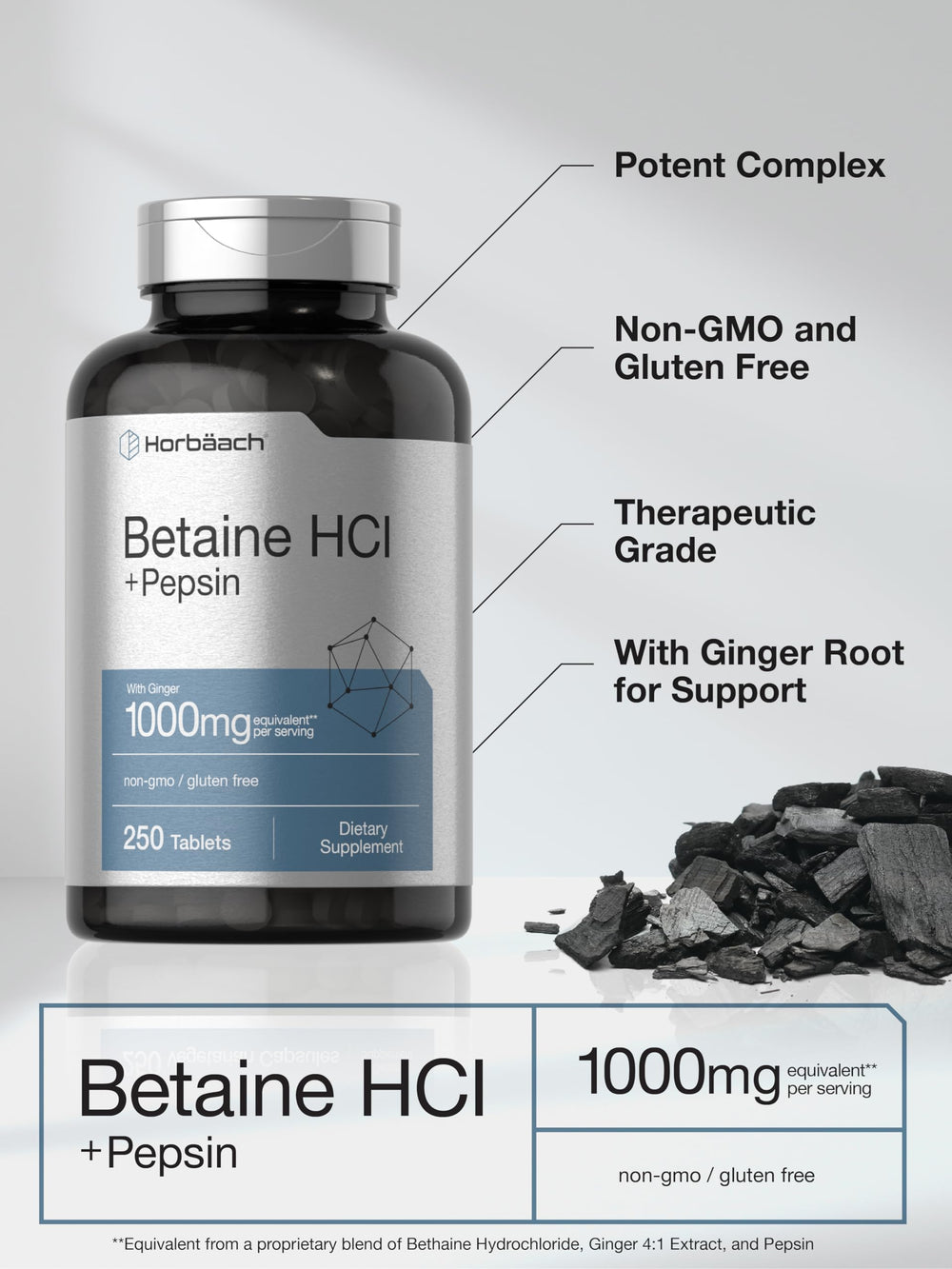 Lab-tested Horbäach Betaine HCl with Pepsin ingredients