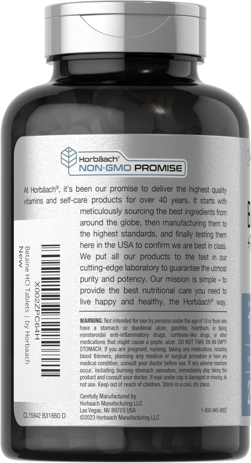 Vegetarian formula Horbäach Betaine HCl with Pepsin