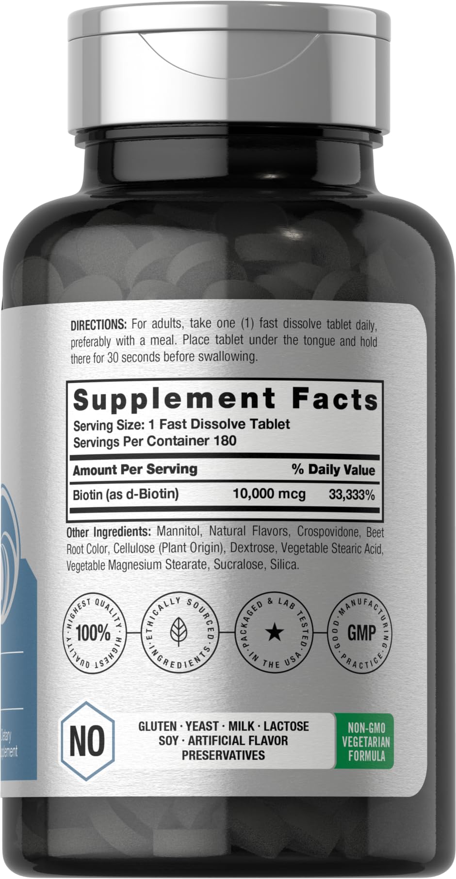 Close-up of Biotin 10000mcg fast-dissolve tablet