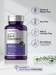 Label showing 3000 mg elderberry per serving