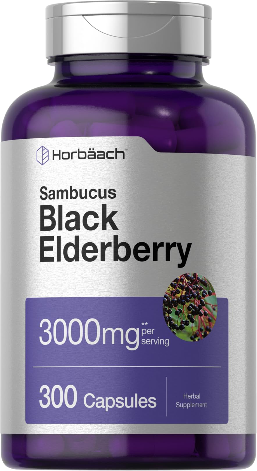 Horbäach Black Elderberry 3000mg capsules bottle – 300 count