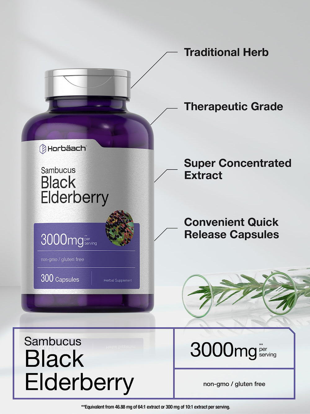 Horbäach Black Elderberry capsules spilling from bottle