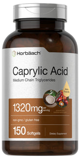Bottle of Horbaach Caprylic Acid 1320mg Caprylic acid supplement with 150 softgels