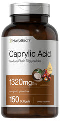 Bottle of Horbaach Caprylic Acid 1320mg Caprylic acid supplement with 150 softgels