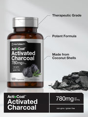 Product bottle label detailing ingredients and Acti-Coal