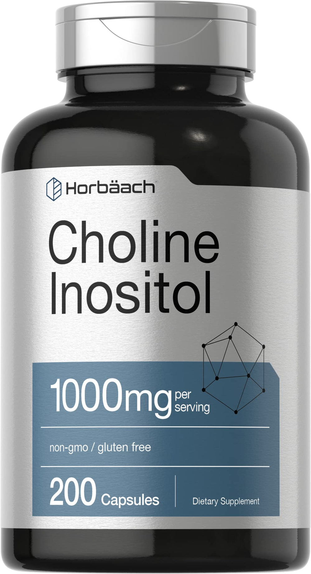 Horbaach Choline Inositol 1000mg bottle with 200 capsules