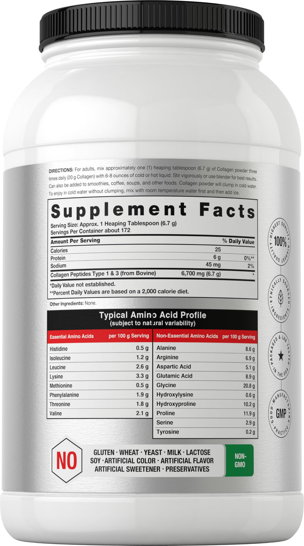 Unflavored collagen peptides powder 40 oz grass-fed Type I & III