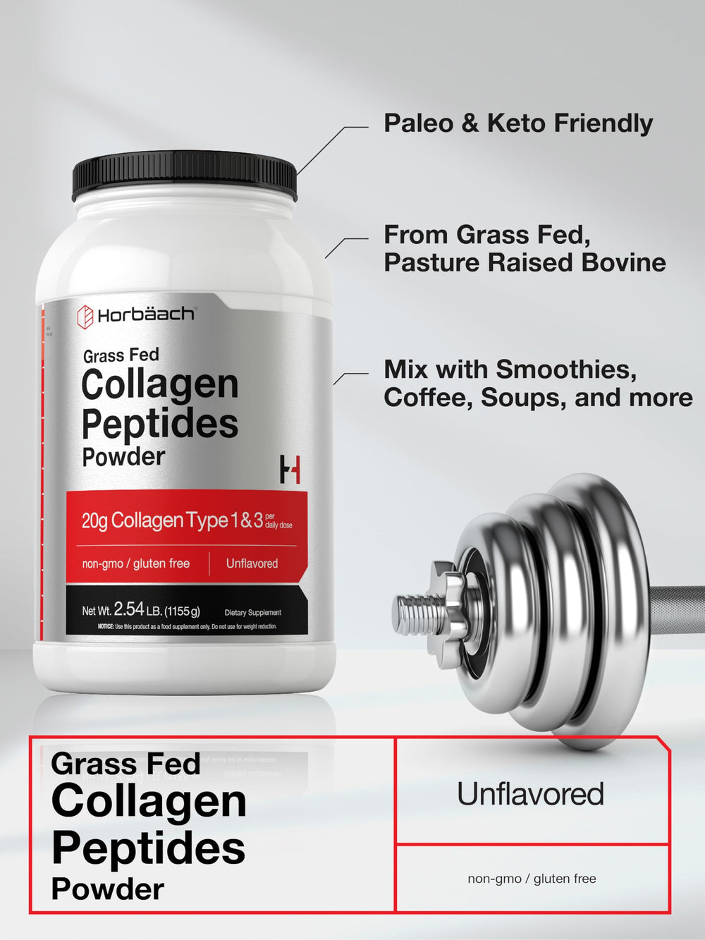 Lab-tested Horbaach collagen powder 40 oz container