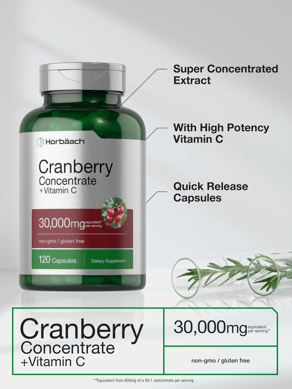 Horbäach Cranberry Concentrate bottle pouring capsules for easy dosing.