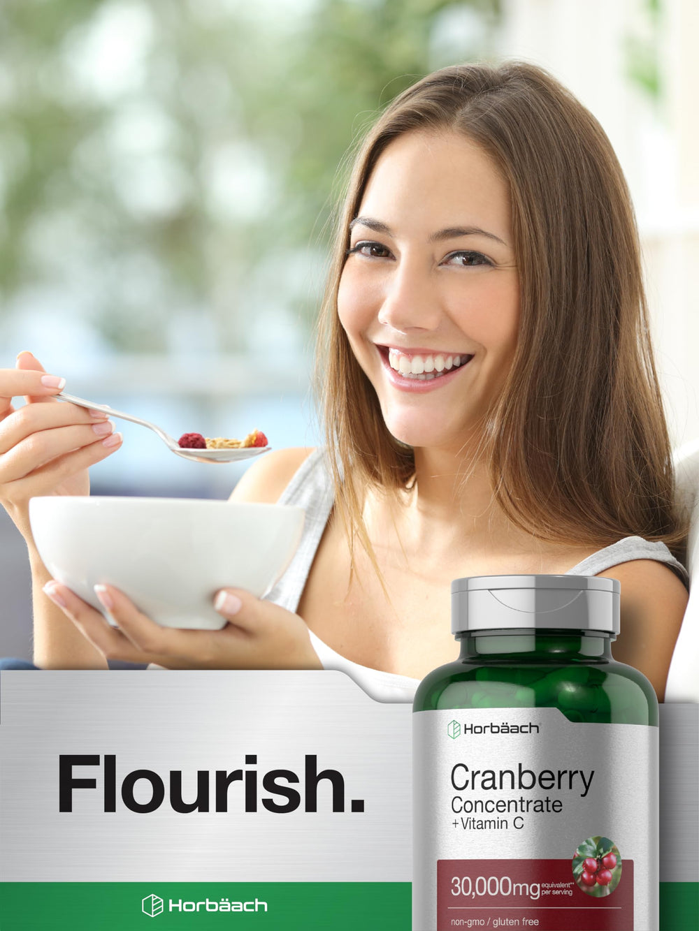 Horbäach Cranberry Concentrate label highlighting polyphenols from cranberry.