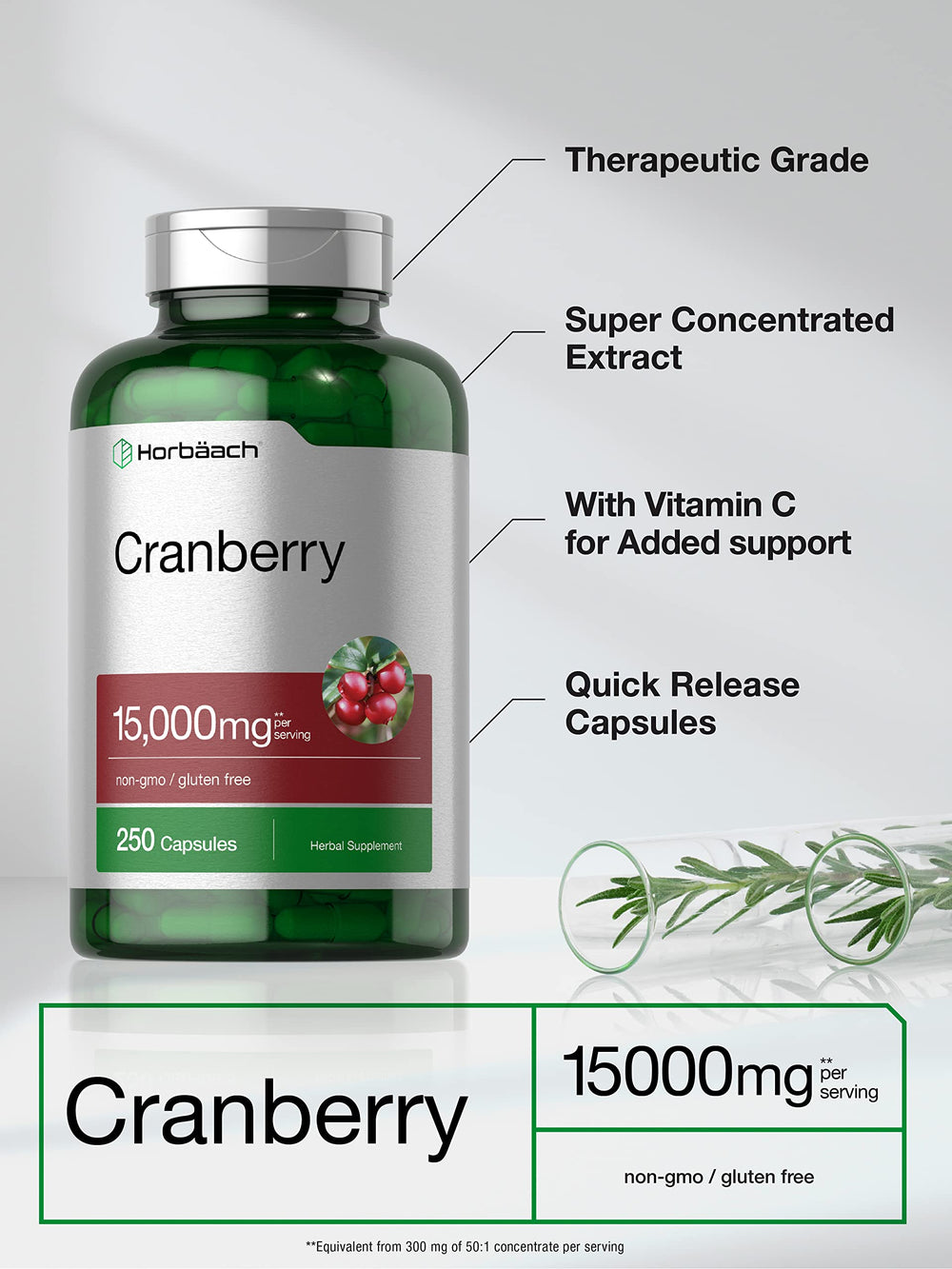Laboratory tested Horbaach Cranberry Pills ingredients panel