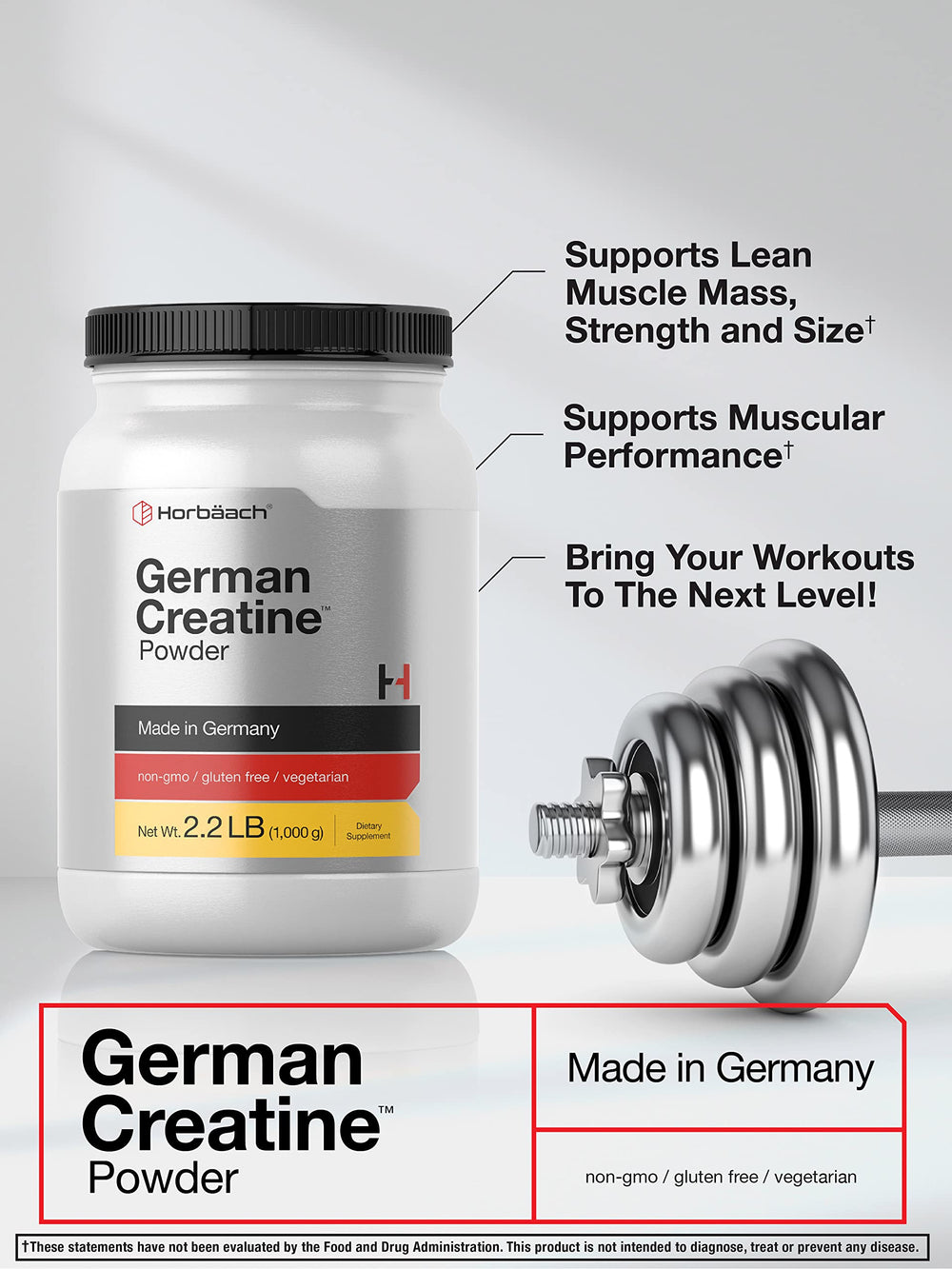 Horbäach Creatine Monohydrate Creapure 1000g label