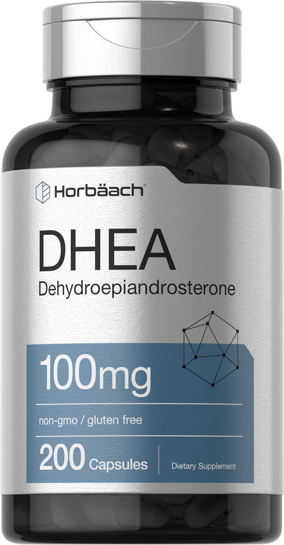 Horbäach DHEA 100mg bottle for daily wellness support.
