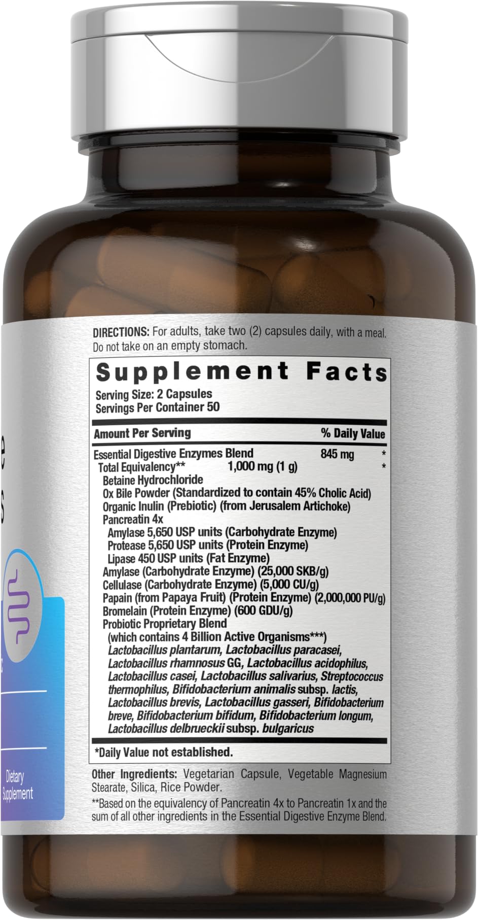 Close-up of Horbäach Digestive Enzymes label – Non-GMO, Gluten Free