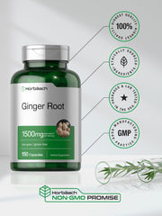 Non-GMO and gluten-free ginger root extract capsules on white