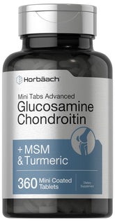 Front view of Horbäach Glucosamine Chondroitin MSM Turmeric 360 Mini Coated Tablets bottle