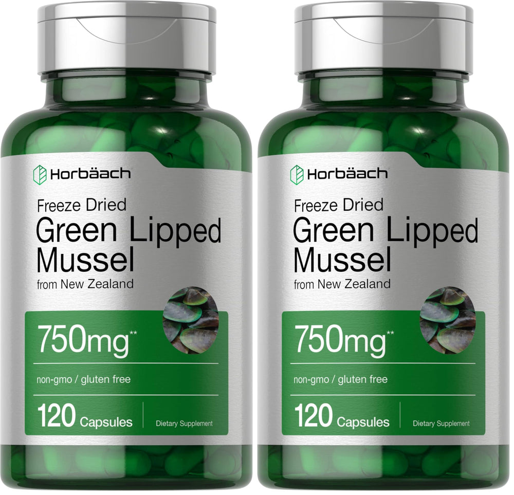Horbäach Green Lipped Mussel 750 mg bottle – 120 capsules, New Zealand origin