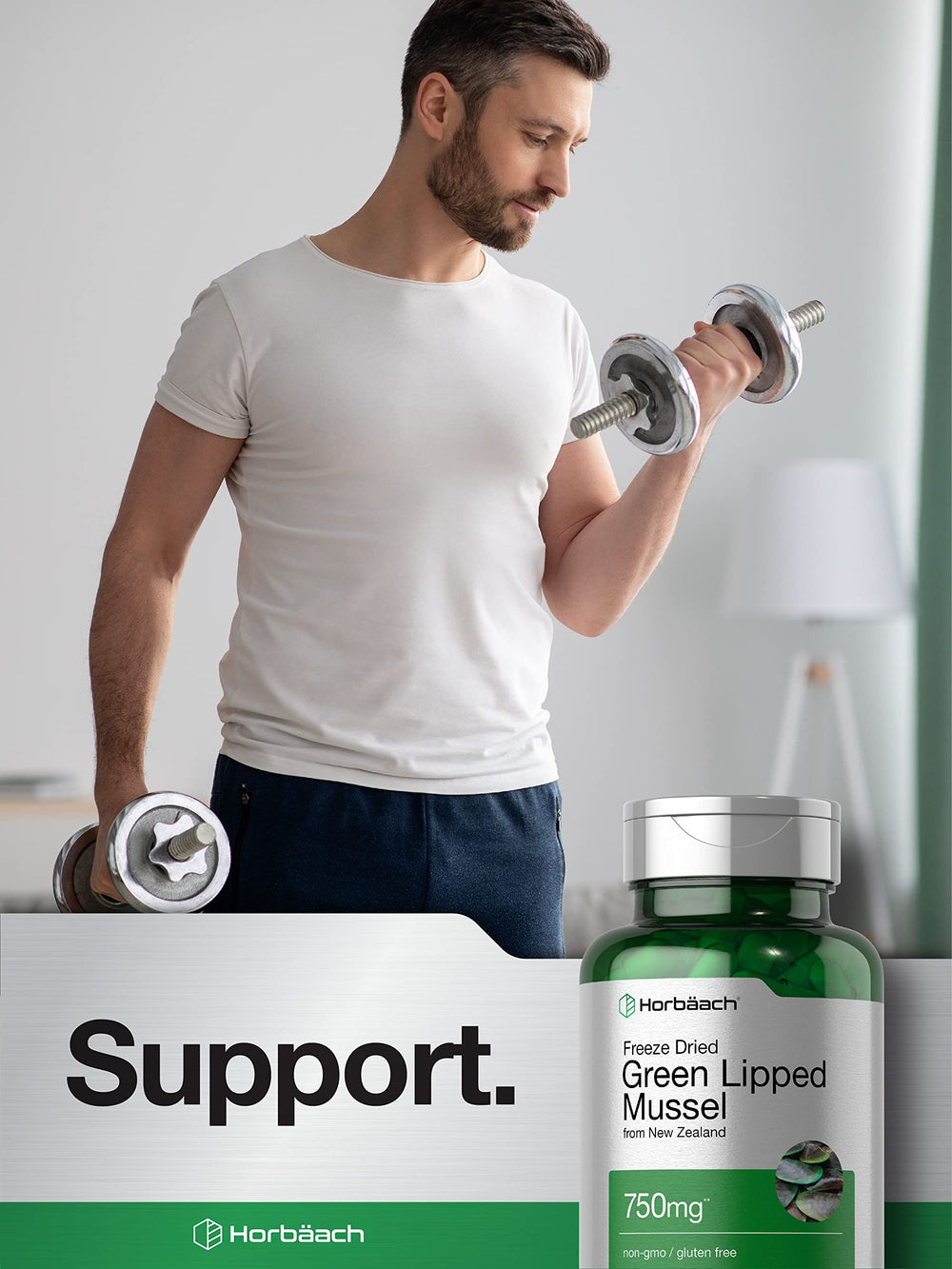 Nutrition facts panel for Horbäach Green Lipped Mussel 750 mg