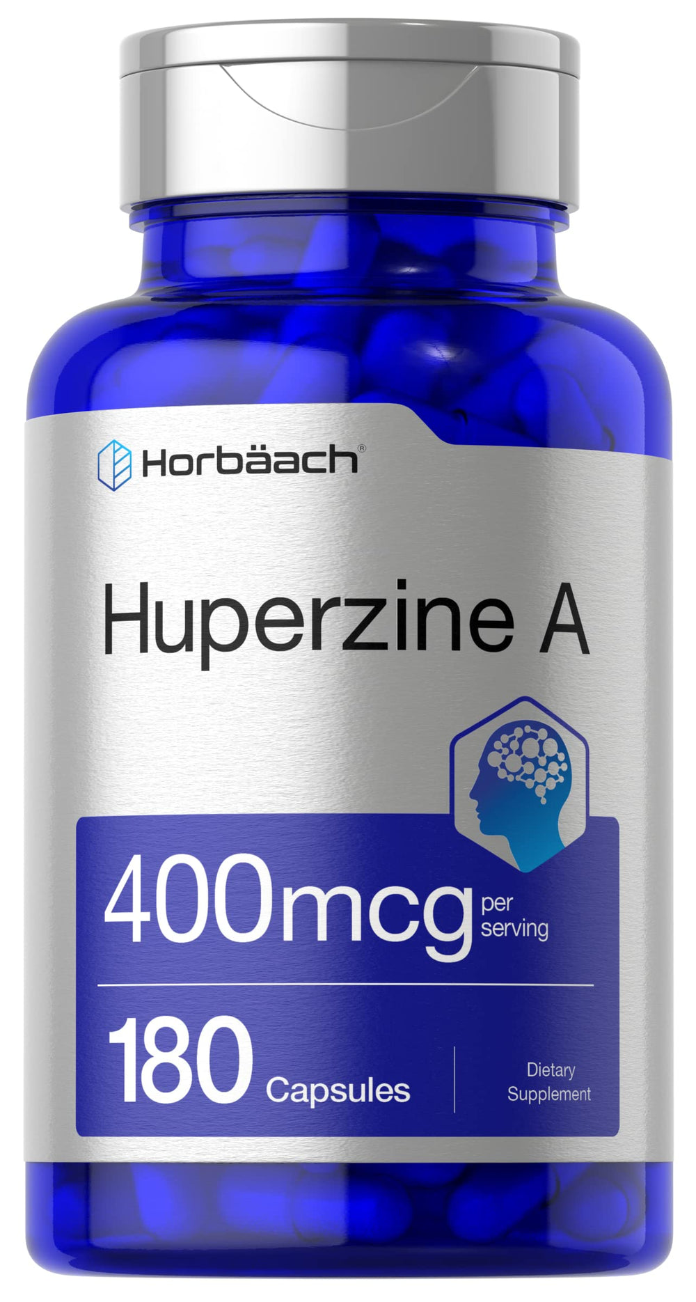 Bottle label for Horbäach Huperzine A 400mcg