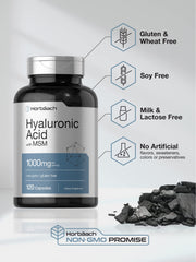 Capsules close-up showing Hyaluronic Acid with MSM