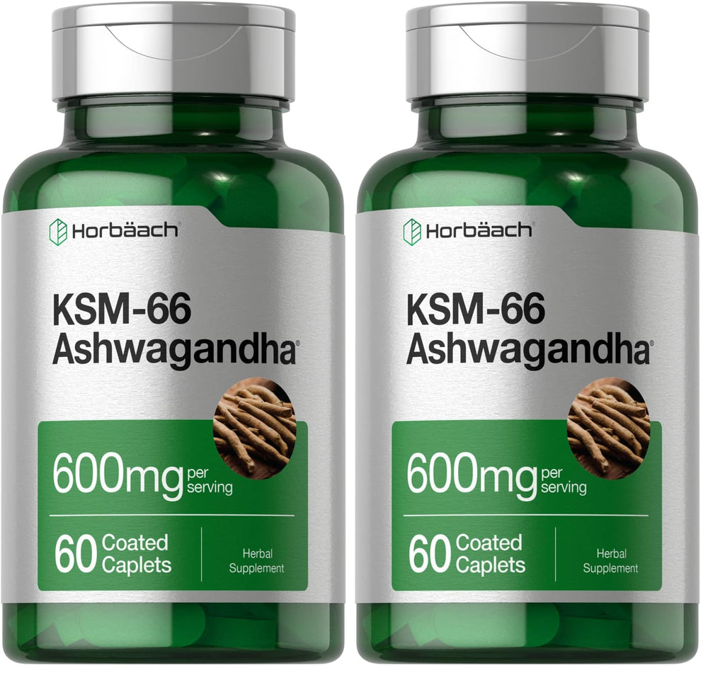 Horbäach KSM-66 Ashwagandha Caplets 600 mg per serving in bottle