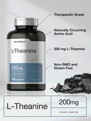 Horbaach L-Theanine 400 capsules bottle side view
