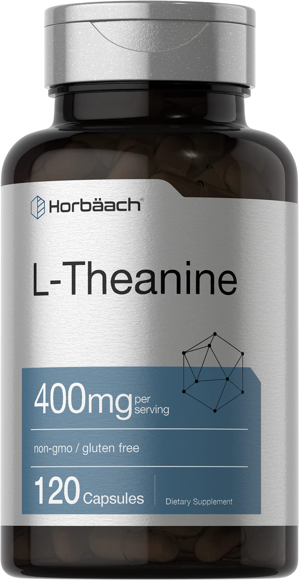 Front view of Horbäach L-Theanine 400 mg bottle (hero image)