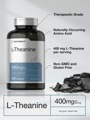 Non-GMO and gluten-free label on Horbaach L-Theanine bottle