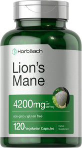 Horbäach Lions Mane Mushroom Extract bottle with 120 capsules