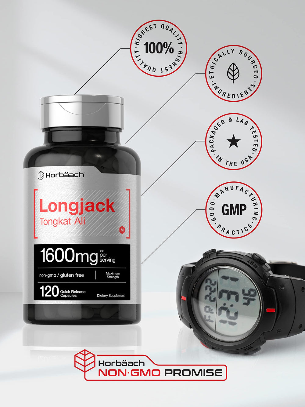 Longjack extract capsules shown in bottle