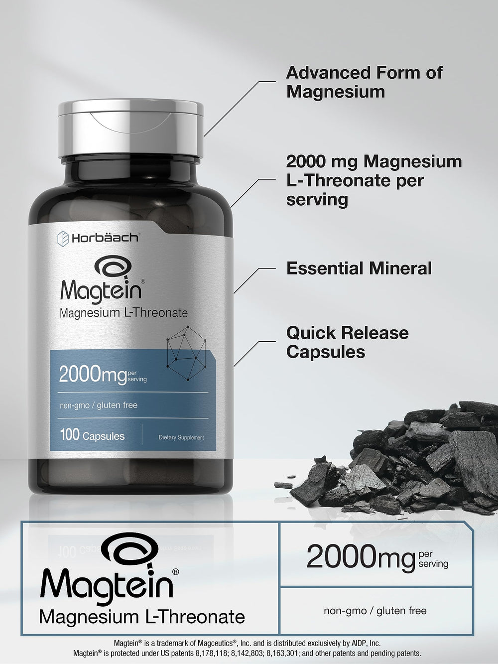 Non-GMO and gluten-free Horbaach Magtein Magnesium L-Threonate