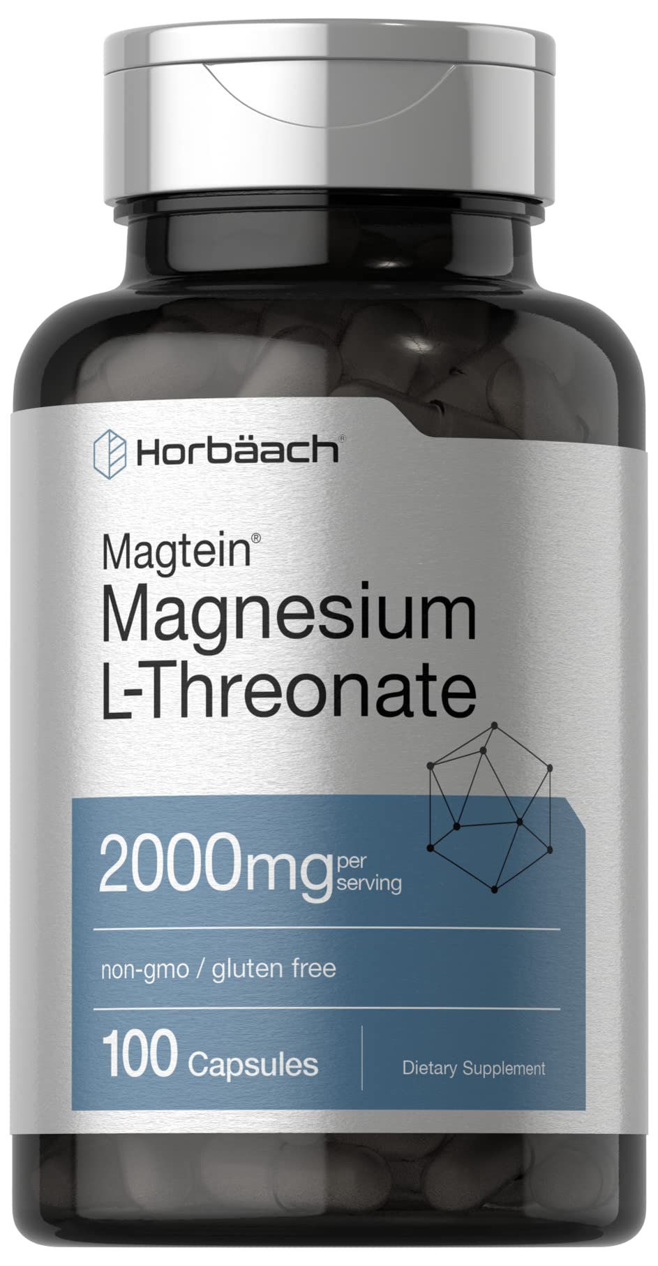 Bottle of Horbaach Magtein Magnesium L-Threonate with 100 capsules