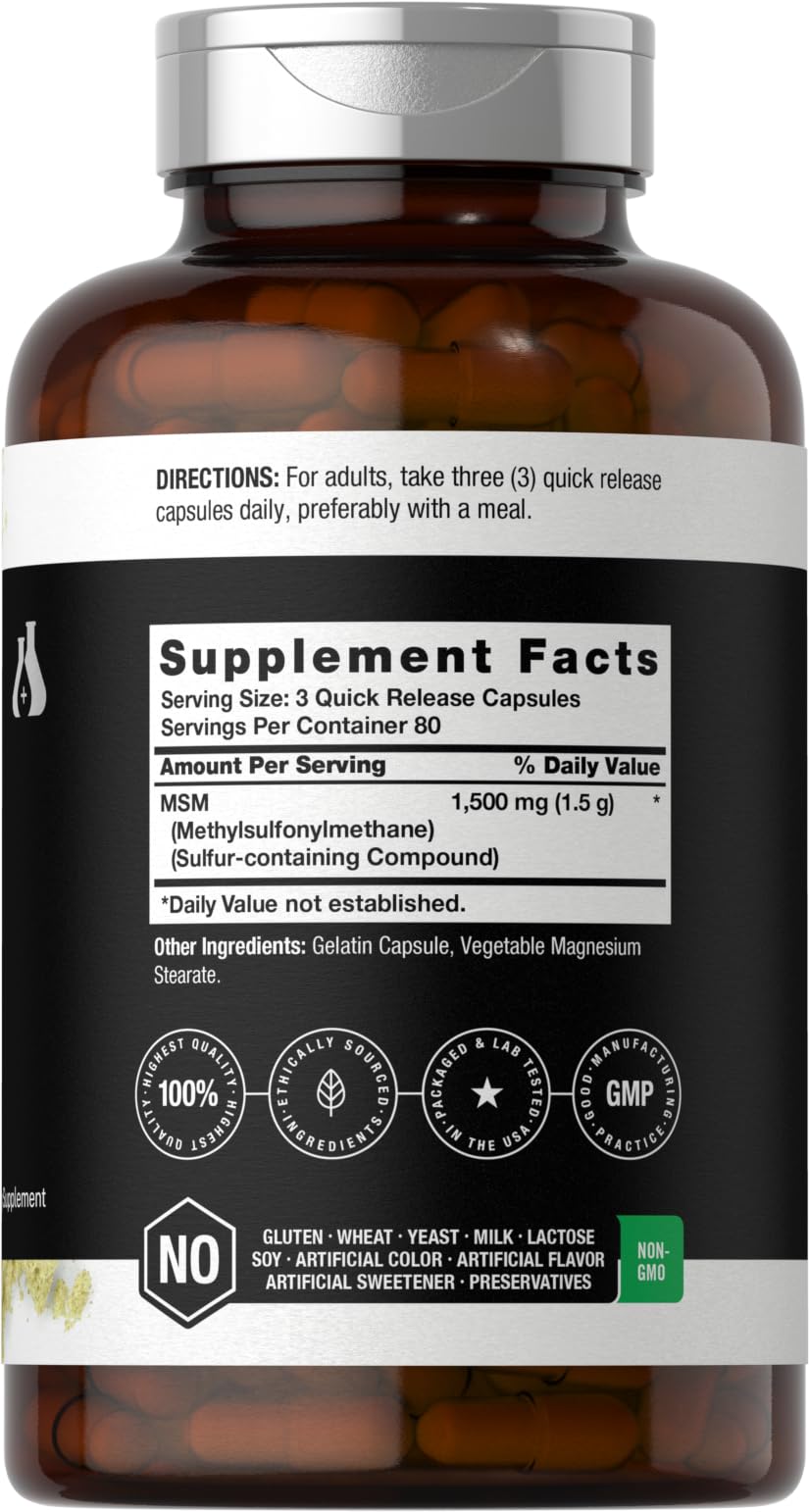 Close-up of Horbäach MSM 1500mg label