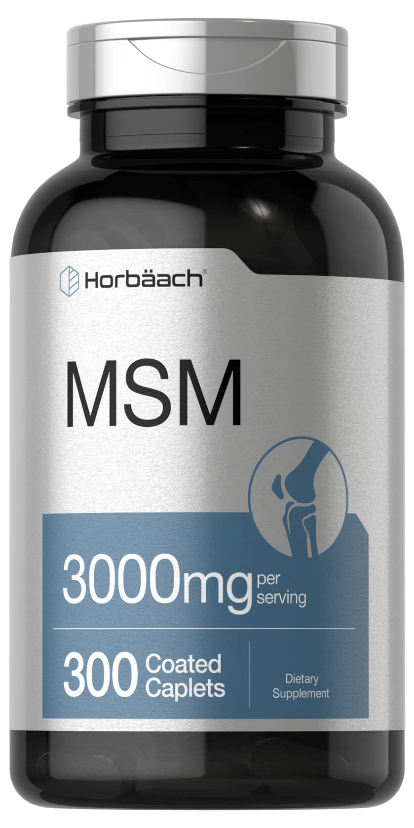 Horbäach MSM supplement bottle showing 3000 mg MSM per serving
