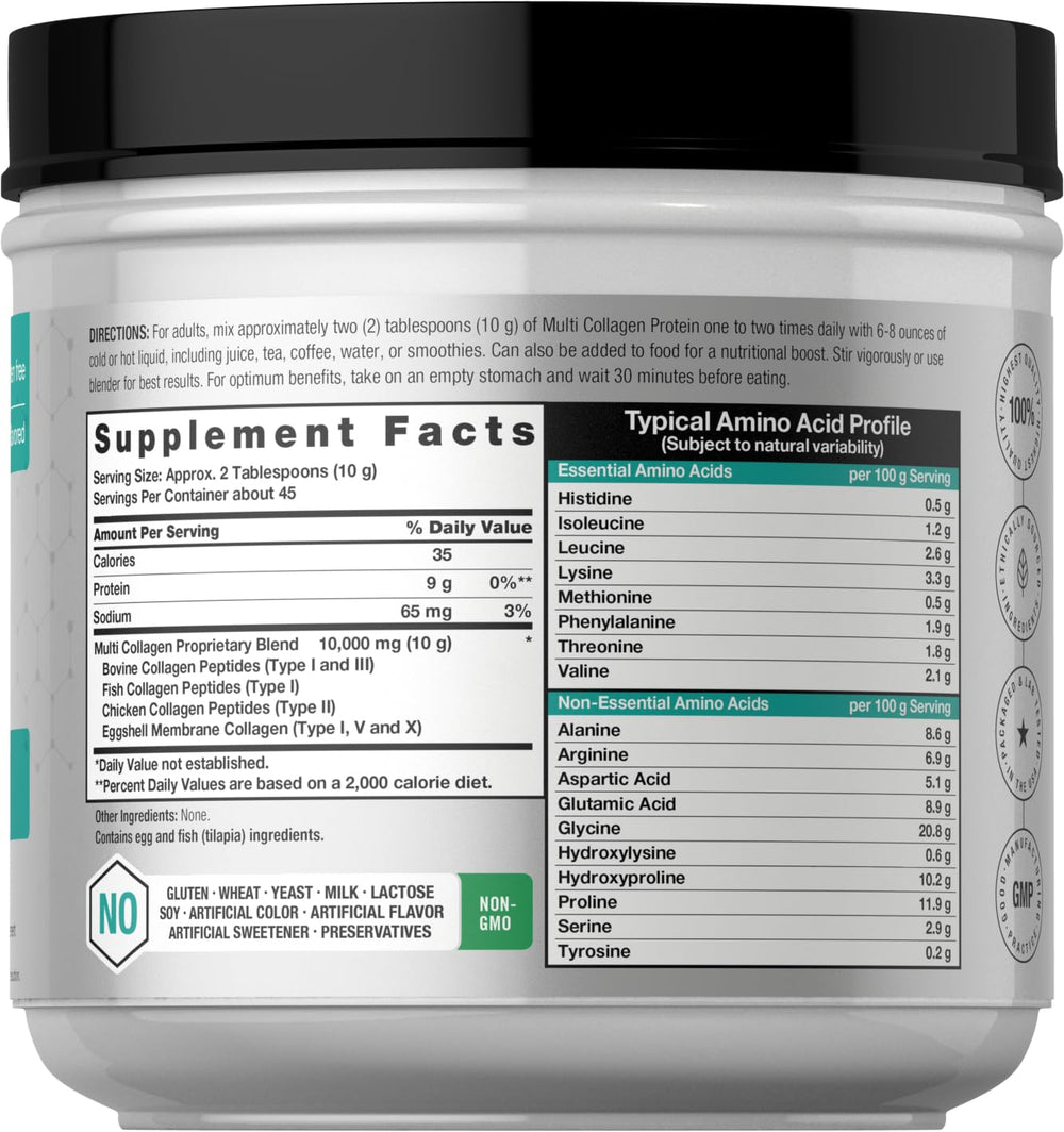 Horbaach Multi Collagen Protein Powder 16 oz back label with nutrition