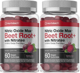 Horbäach Nitric Oxide Beet Root Gummies bottle label and gummies