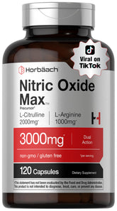 Horbäach Nitric Oxide supplement bottle highlighting clean label for better endurance during workouts.