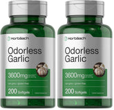 Bottle of Horbaach Odorless Garlic Softgels with 3600 mg per serving label