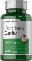 Product bottle front view of Horbäach Odorless Garlic Softgels 3600 mg