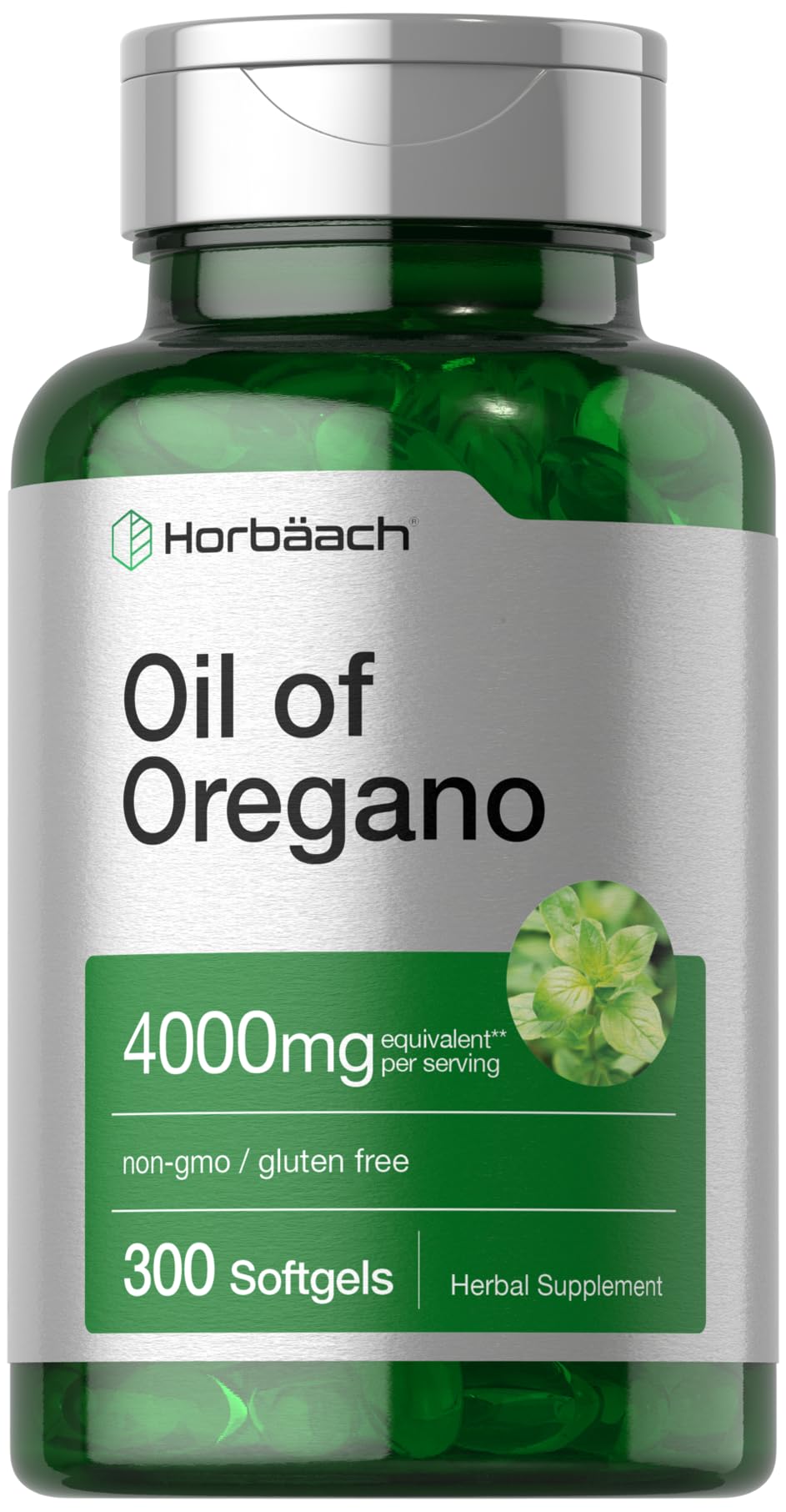 Horbäach Oregano Oil 4000mg bottle and capsules