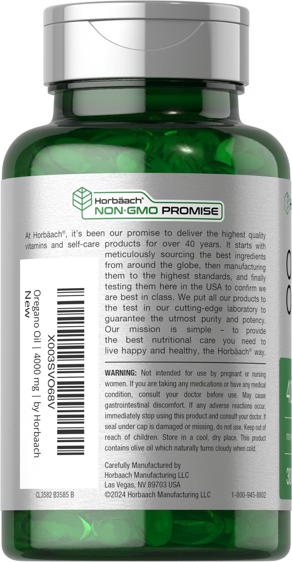 Oregano Oil 4000mg capsules packaging and bottle