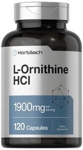 Bottle of Horbaach L Ornithine HCl 1900mg 120 capsules