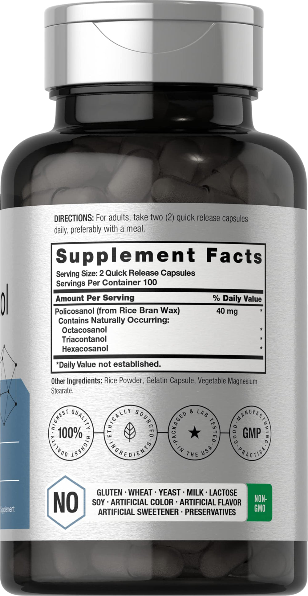 Close-up of Policosanol 40mg capsules